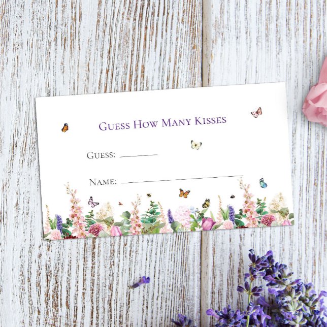 Guess How Many Kisses Floral Butterfly Game Enclosure Card (Creator Uploaded)