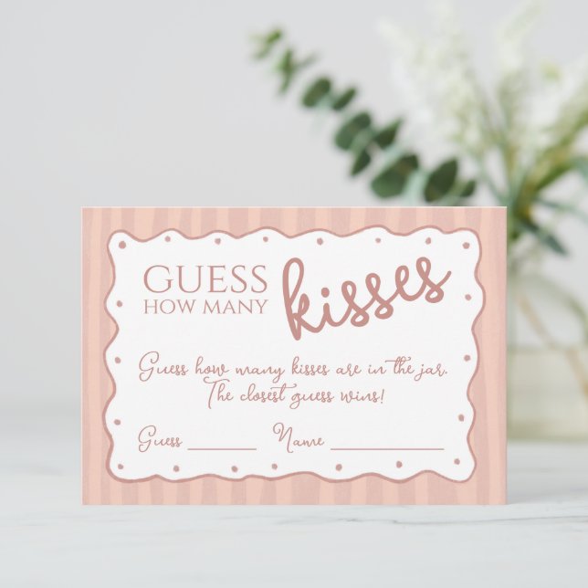 Guess How Many Kisses Game Blush Pink Striped Card (Standing Front)