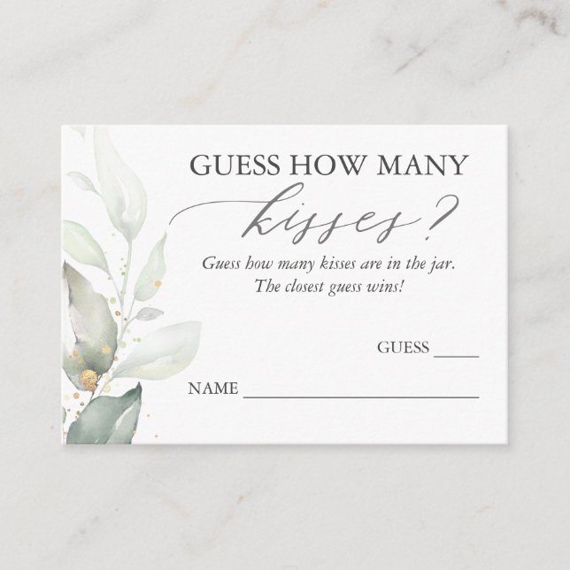 Guess How Many Kisses Greenery Game Cards (Front)