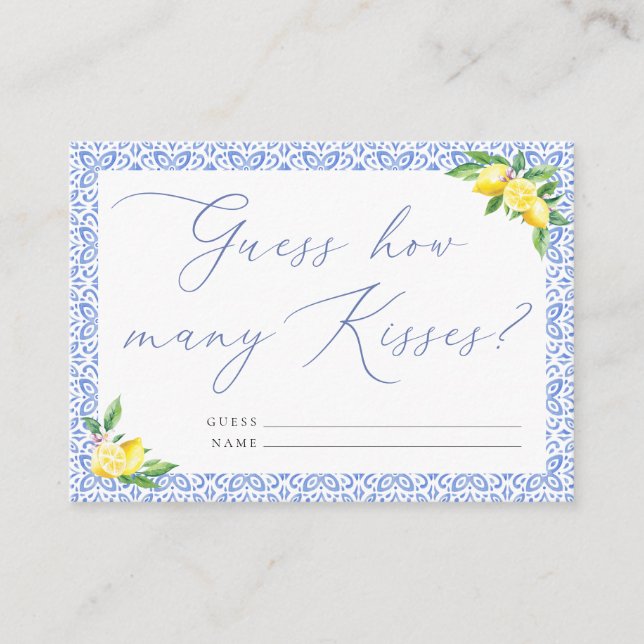 Guess how many kisses Lemon Blue Tile Positano Enclosure Card (Front)