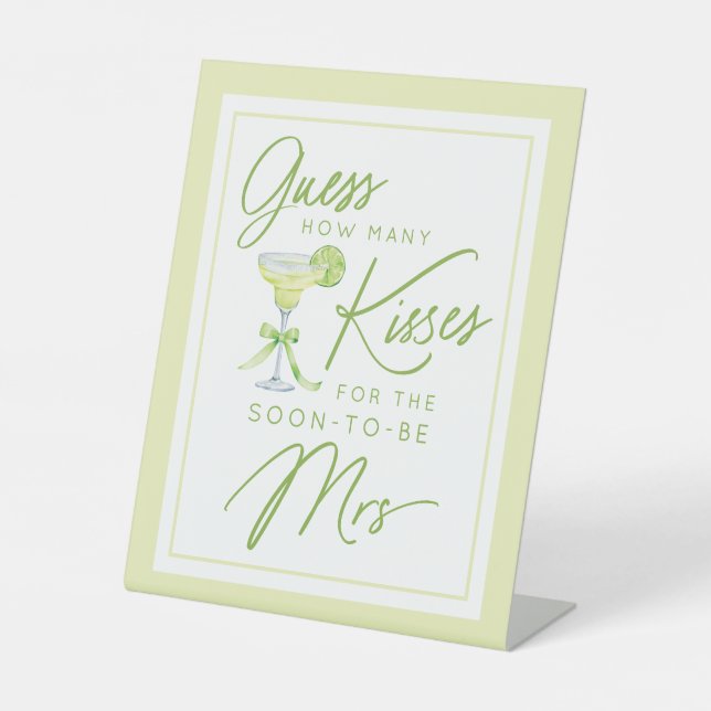 Guess How Many Kisses Margarita Bridal Shower Pedestal Sign (Front)