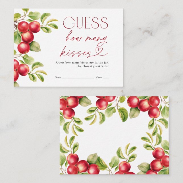 Guess How Many Kisses Modern Apple Bridal Shower Enclosure Card (Front/Back)