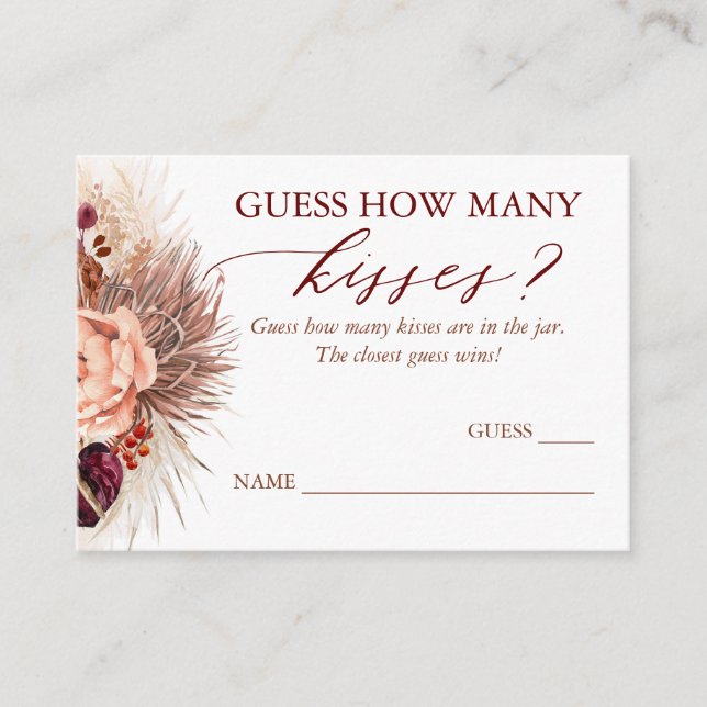Guess How Many Kisses Pampas Grass Game Cards (Front)