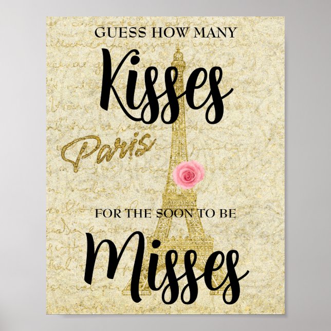 Guess how many Kisses Paris Bridal Shower Game Poster (Front)
