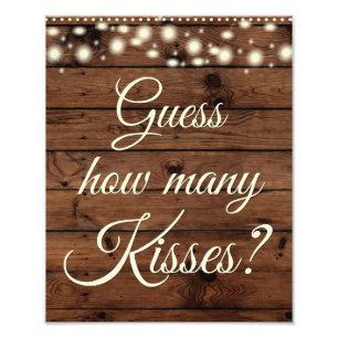Guess How Many Kisses Rustic Baby Shower Sign
