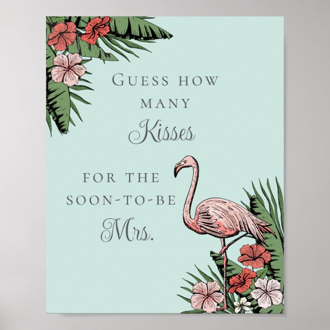 Guess How Many Kisses Tropical Bridal Shower Poster (Front)