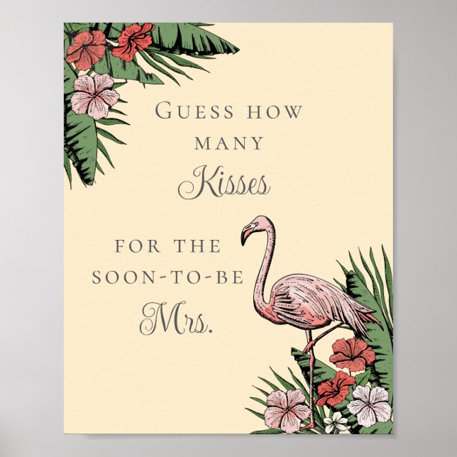 Guess How Many Kisses Tropical Bridal Shower Poster (Front)