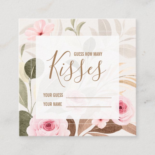 Guess How Many Kisses Wedding Bridal Shower Game Enclosure Card (Front)