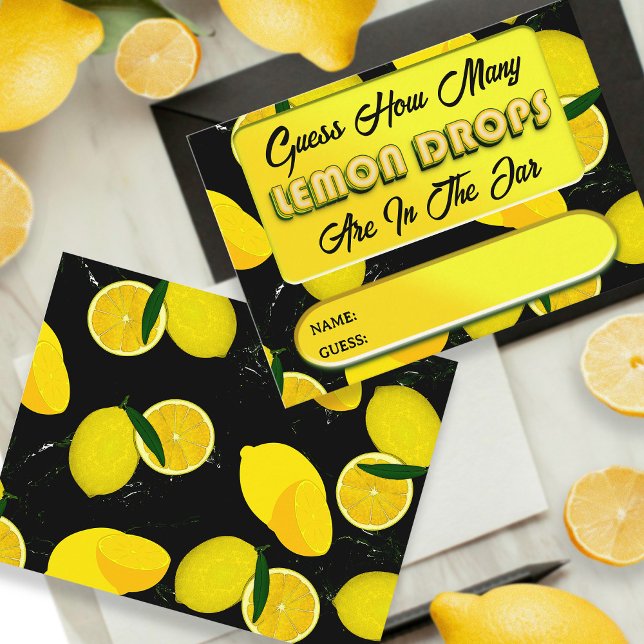 Guess How Many Lemon Drops Black Yellow Fun Game  Enclosure Card (Creator Uploaded)