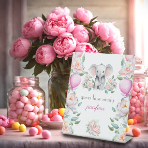 Guess How Many Pacifiers Baby Elephant Peonies  Pedestal Sign