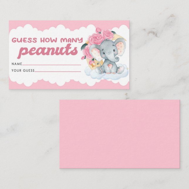 Guess How Many Peanuts Card Elephant Baby Shower (Front/Back)