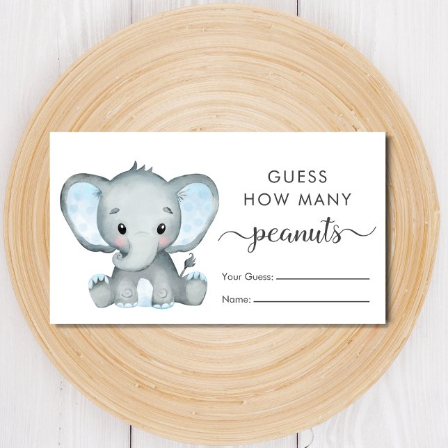 Guess How Many Peanuts Elephant Baby Boy Shower Enclosure Card (Creator Uploaded)