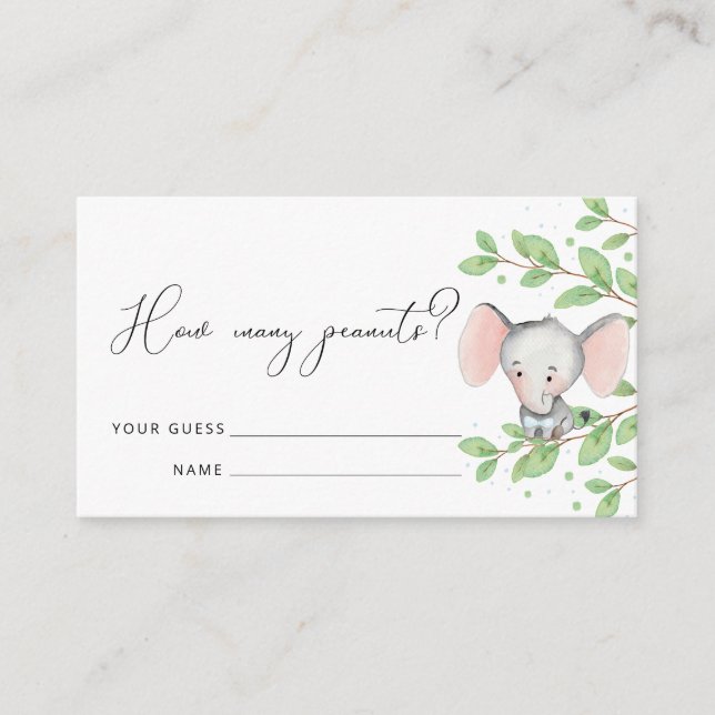 Guess How Many Peanuts Elephant Baby Shower Game E Enclosure Card (Front)