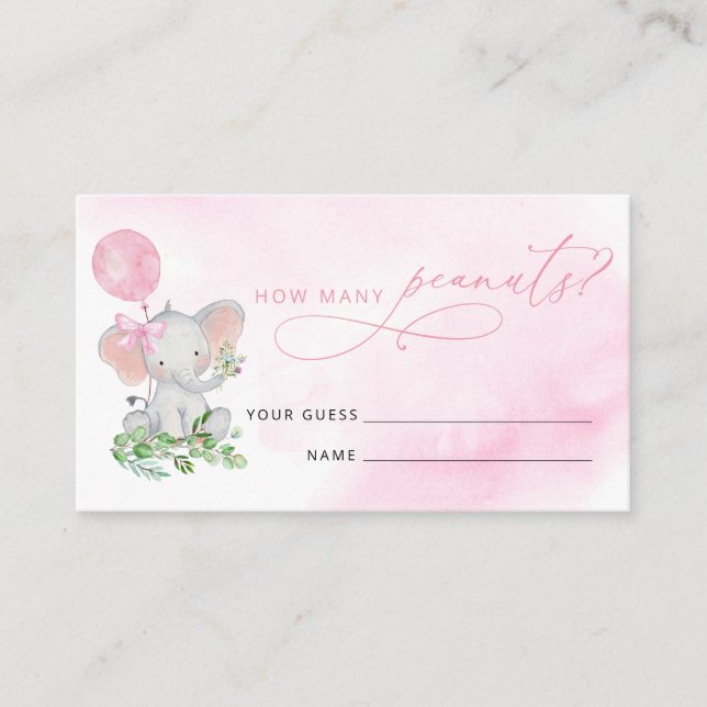 Guess How Many Peanuts Elephant Baby Shower Game Enclosure Card (Front)