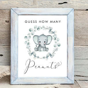 Guess How Many Peanuts Elephant Baby Shower Game Poster