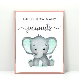 Guess How Many Peanuts Elephant Baby Shower Game Poster