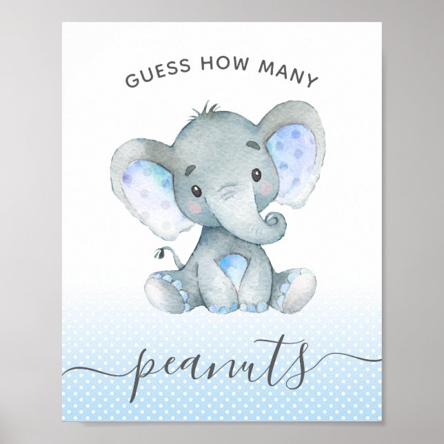 Guess How Many Peanuts Elephant Baby Shower Poster (Front)