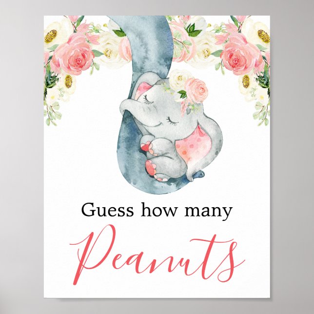Guess how many peanuts elephant baby shower sign (Front)