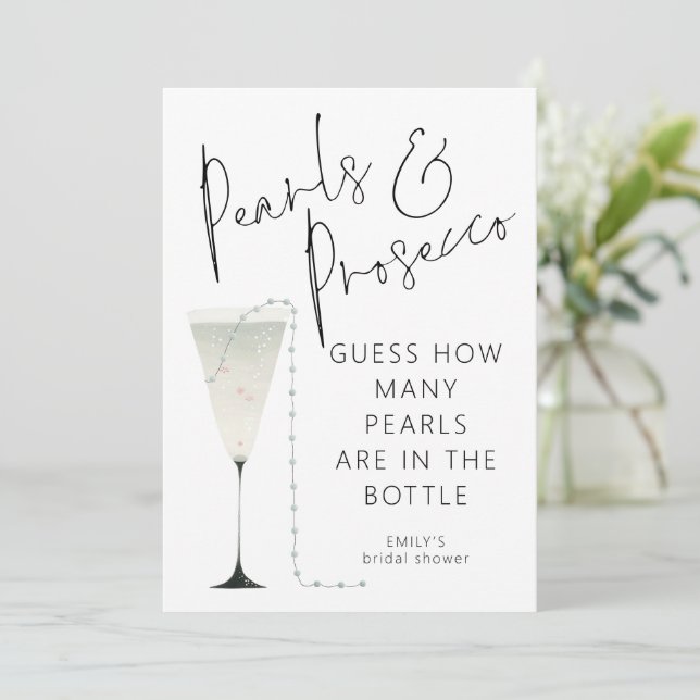 Guess How Many Pearls Prosecco Bridal Shower Game Invitation (Standing Front)