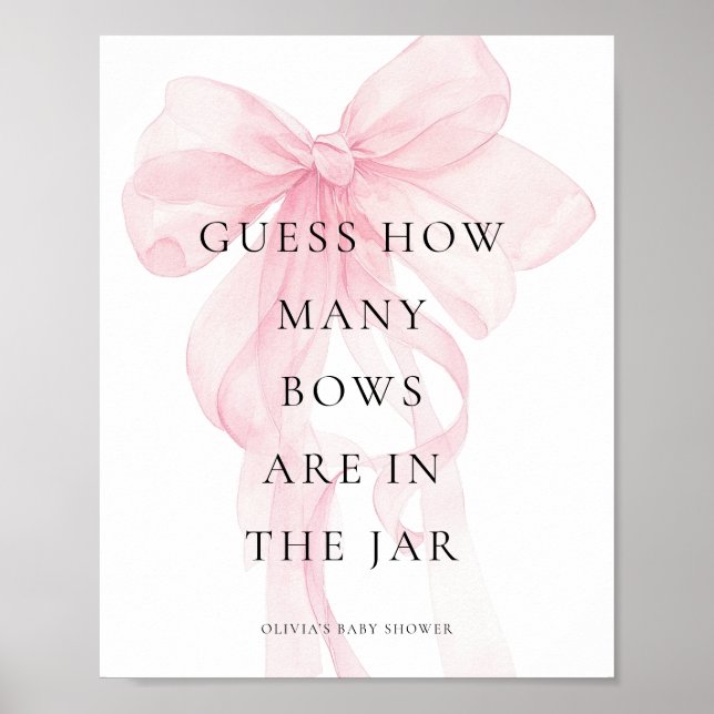 Guess How Many Pink Bow Baby Shower Game Poster (Front)