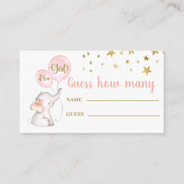 Guess how many pink elephant game card (Front)