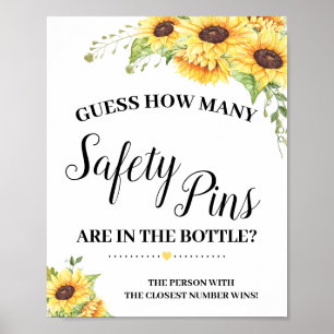 Guess how many Safety Pins game sign Baby shower