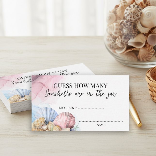 Guess How Many Shells Pink Blue Coastal Game Card (Guess how Many game cards from the Coastal Gender Reveal - We Shell Sea collection by Darling & May)