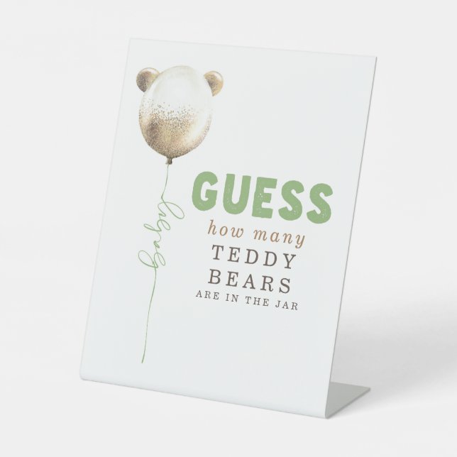 Guess How Many Teddy Bears - Baby Shower Pedestal Sign (Front)