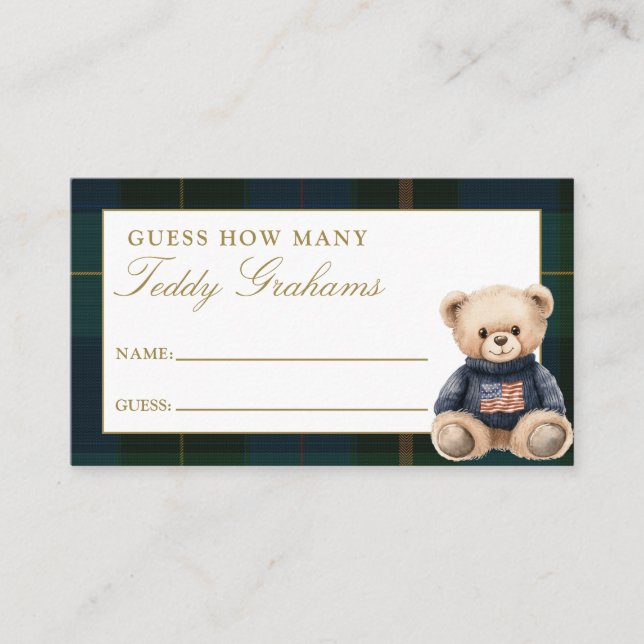 Guess How Many Teddy Grahams Baby Shower Game Enclosure Card (Front)
