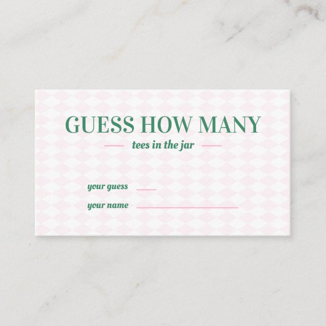 Guess How Many Tees Golf Bachelorette Bridal  Enclosure Card (Front)