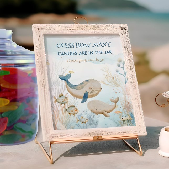 Guess How Many Whale Baby Shower Game Sign (Guess How Many Game sign from the Whale Baby Shower Collection by Darling & May)