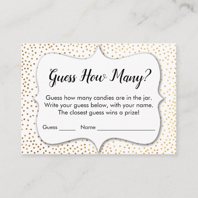 Guess How Many? White w/ Gold Confetti Game Card (Front)