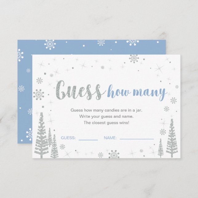 Guess How Many | Winter Blue Baby Shower Game Invi Invitation (Front/Back)