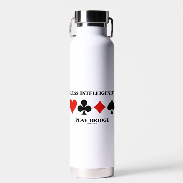 Guess Intelligently Play Bridge Four Card Suits Water Bottle (Front)