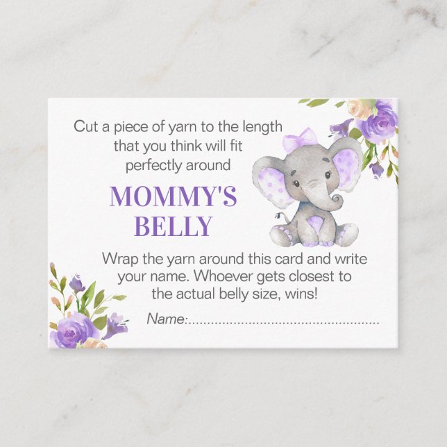 Guess Mummy's Belly Game Card Elephant Baby Shower (Front)