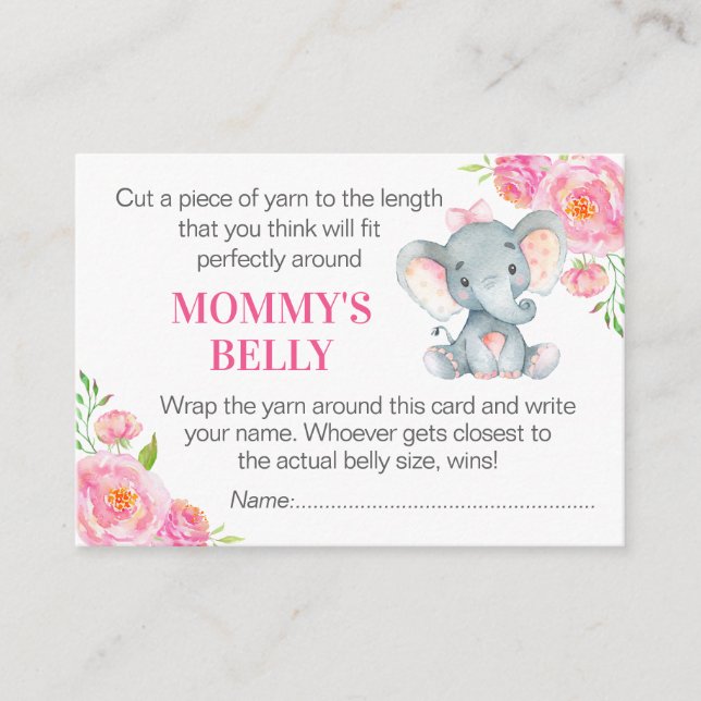 Guess Mummy's Belly Game Card Elephant Baby Shower (Front)