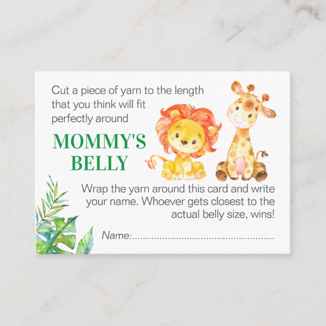 Guess Mummy's Belly Game Card Safari Baby Shower (Front)