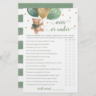 Guess Over or Under Game Baby Shower Teddy Bear 