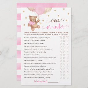 Guess Over or Under Game Baby Shower Teddy Bear 