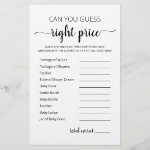 Guess right price game Baby Shower party game
