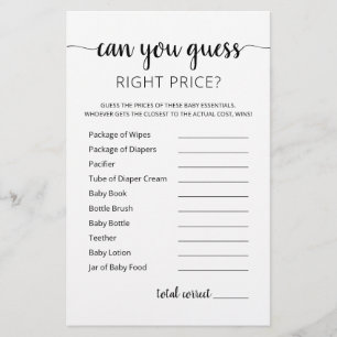 Guess right price game Baby Shower party game