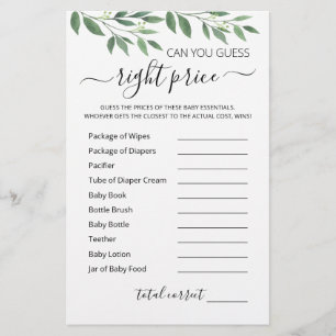 Guess right price game Baby Shower party game