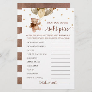 Guess Right Price Game Baby Shower Teddy Bear 