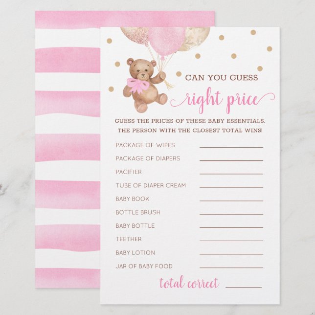Guess Right Price Game Baby Shower Teddy Bear  (Front/Back)
