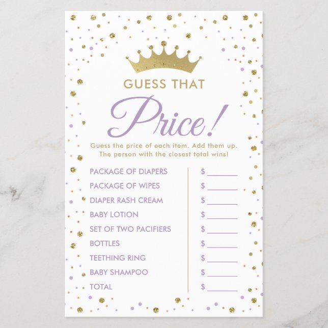 Guess That Price Baby Shower Game Flyer (Front)