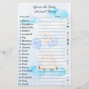 Guess the Baby Animal Game Baby Shower
