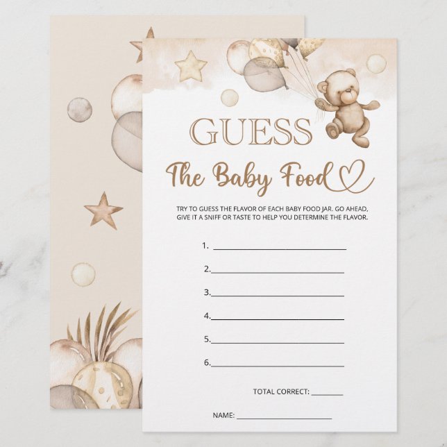 Guess The Baby Food Baby Bear Baby Shower Game (Front/Back)