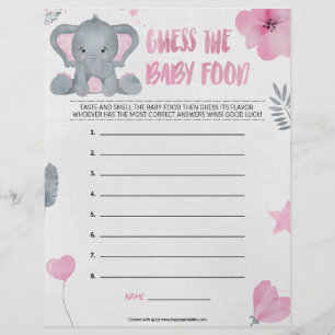 Guess The Baby Food [Baby Elephant [Pink]] Custom Letterhead