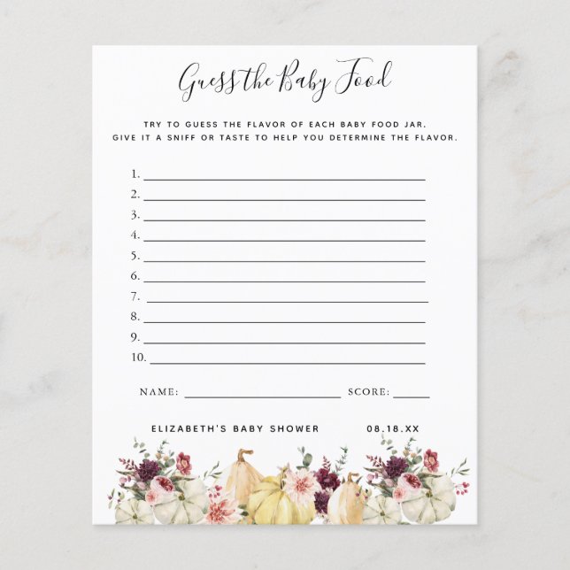 Guess the Baby Food | Baby Shower Game (Front)