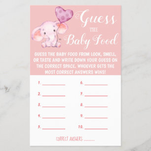 Guess the Baby Food Baby Shower Game Card